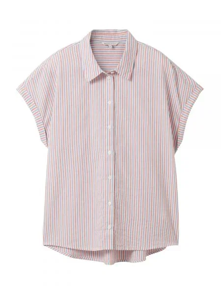 TOM TAILOR DENIM Bluză albastru deschis / roșu pepene / natural alb