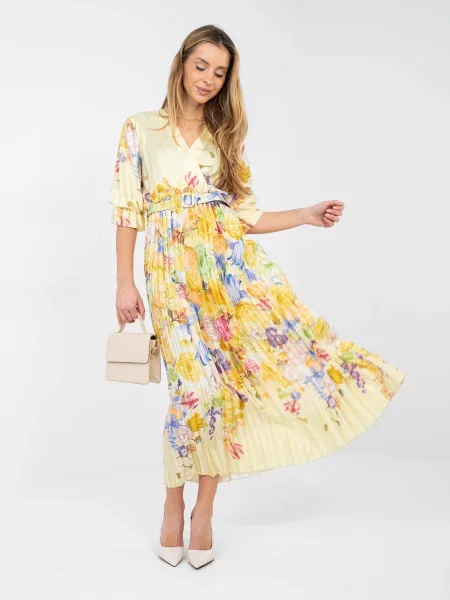 Rochie maxi Italy Moda cu model floral albastru