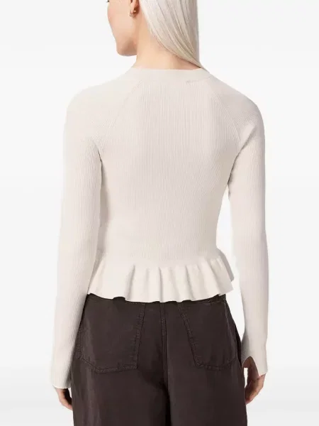 Pulover Allsaints cu volane alb