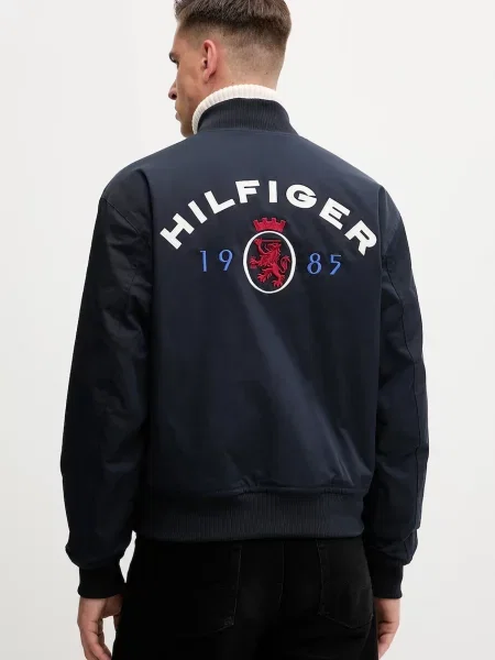 Bomber bunda Tommy Hilfiger tmavomodrá přechodná oversize