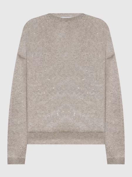 Джемпер з льону з паєтками Brunello Cucinelli коричневий