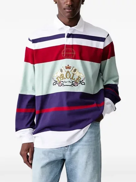 Tricou polo Drole De Monsieur cu broderie alb