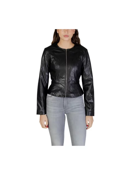 Kurtka skórzana Jacqueline De Yong z długim rękawem czarna