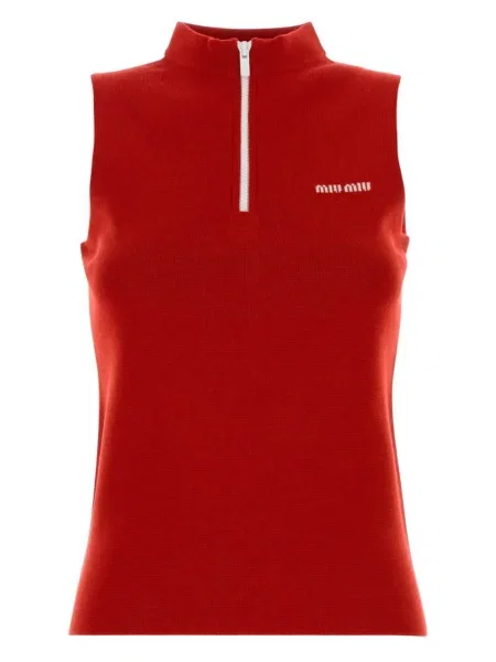 Вълнен половин цип елек Miu Miu червено