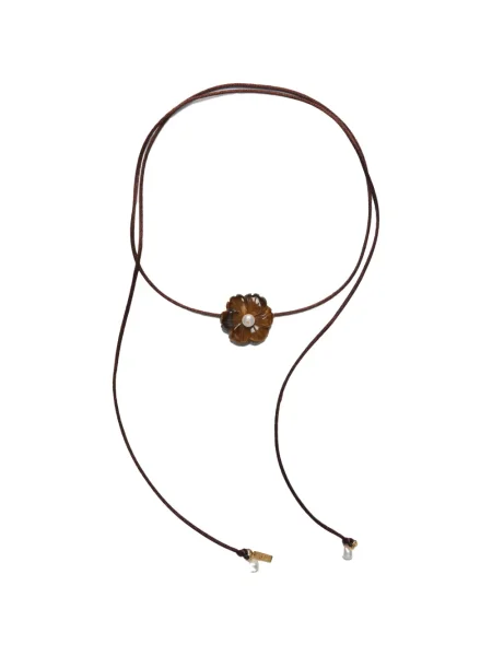 Colier Labelled Jewellery cu perle cu model floral maro