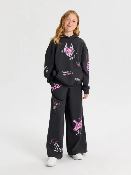 Sinsay Tepláková mikina hoodie s potiskem Stitch šedá