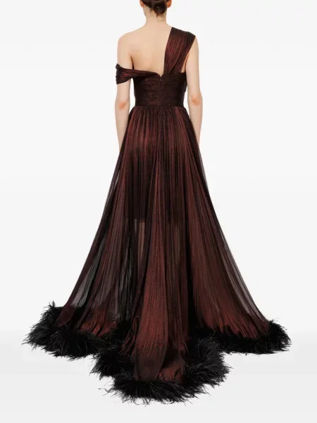 Rochie maxi Iris Serban cu pene maro