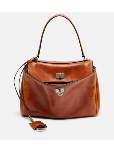 Top Balenciaga din piele maro
