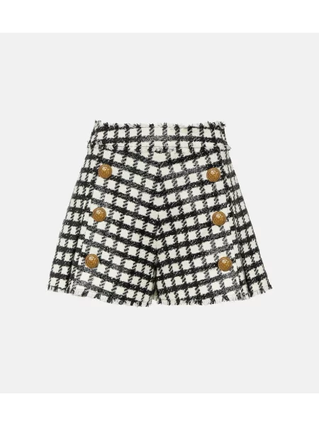 Pantaloni scurți Balmain cu talie înaltă de lână în carouri