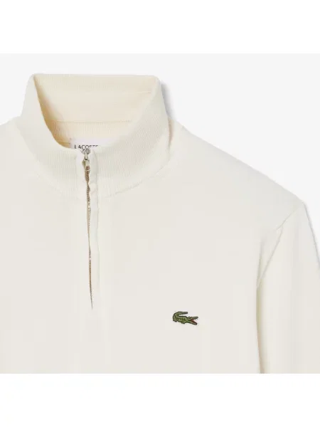Lacoste Sweter Z Wysokim Kołnierzem I Zamkiem Kremowy biały