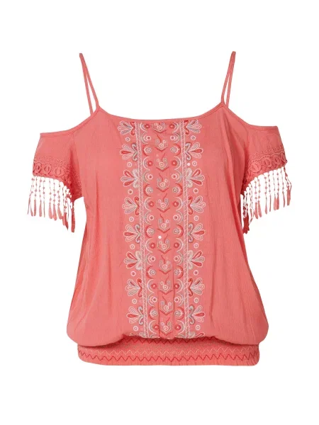 KOROSHI Bluză albastru pastel / corai / portocaliu somon alb