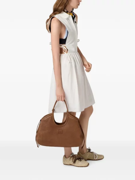 Geantă shopper Miu Miu din piele maro