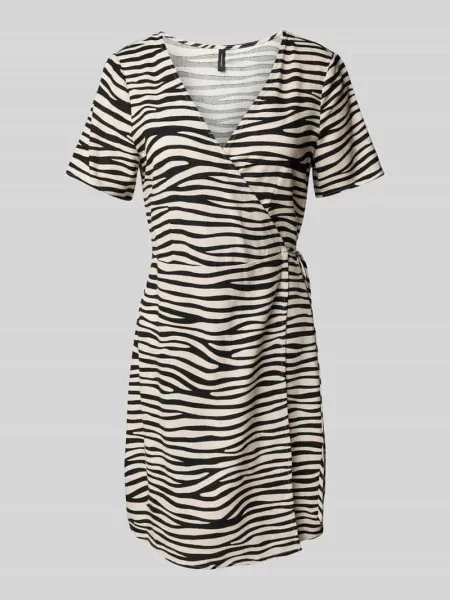 Sukienka kopertowa taliowana z mieszanki i lnu model ‘MYMILO’ Vero Moda beżowa