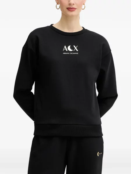 Hanorac crewneck Armani Exchange cu decolteu rotund cu autograf negru