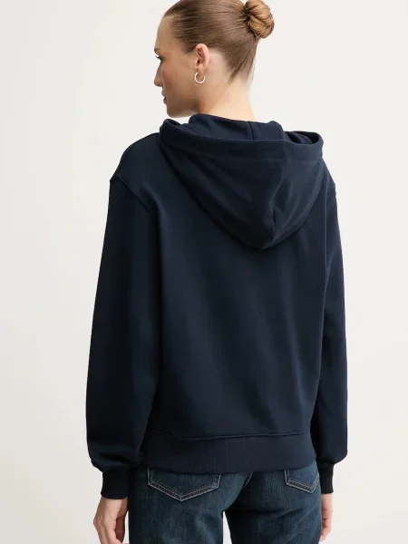 Mikina Tommy Hilfiger tmavomodrá s kapucí s aplikací