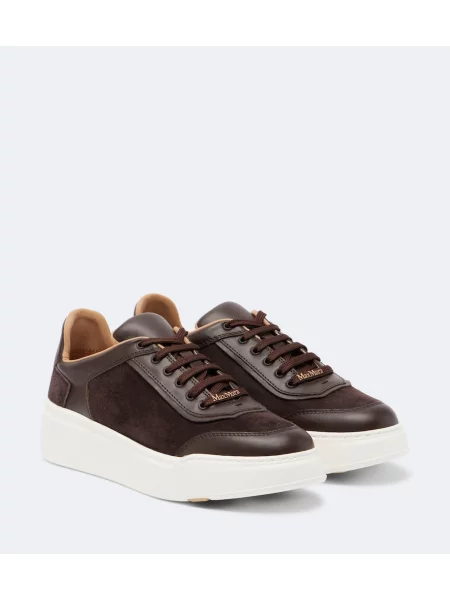 Sneakerși Max Mara din piele de căprioară cu platformă maro