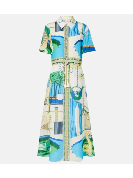 Rochie tip cămașă Tory Burch de mătase cu imagine