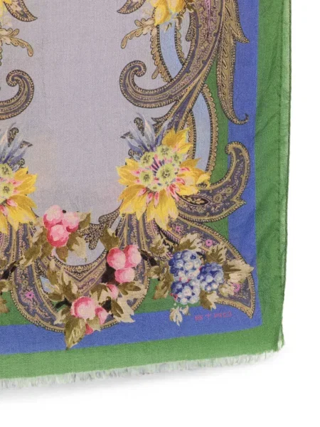 Fular Etro cu model floral verde
