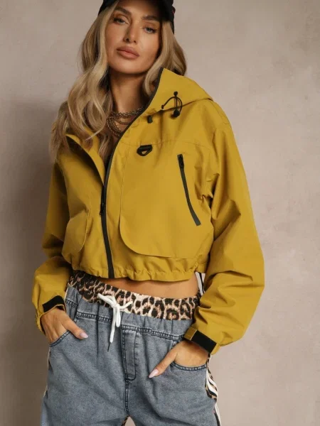 Kurtka w Stylu Oversize z Kapturem i Lorlio żółta