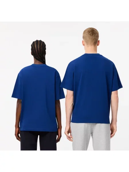 Lacoste Organiczny T-Shirt Unisex Z Okrągłym Dekoltem Loose Fit Ciemnoniebieski niebieski