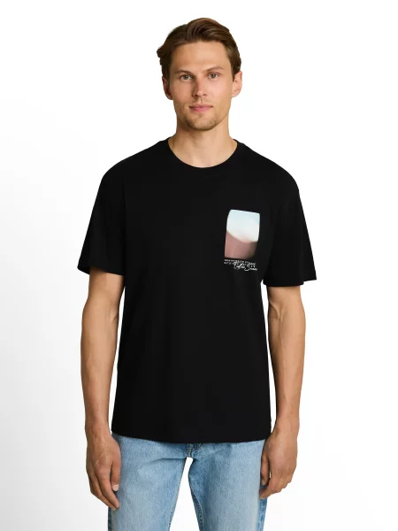 TOM TAILOR DENIM Tričko pastelovo modrá / hnedá / čierna biela