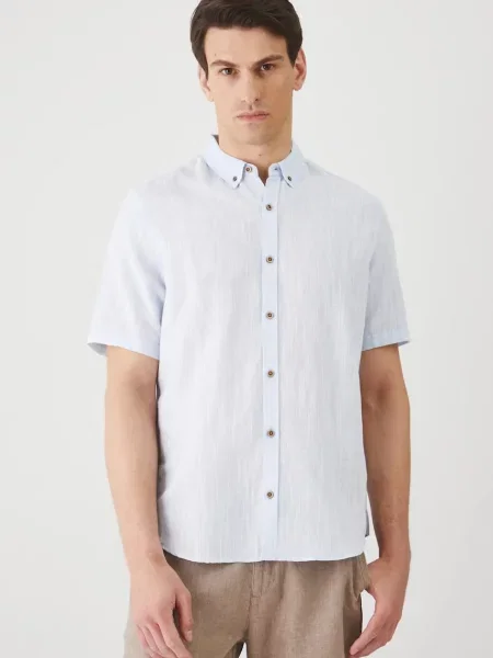 Ленена риза Medicine със стандартна кройка с яка с копче синьо