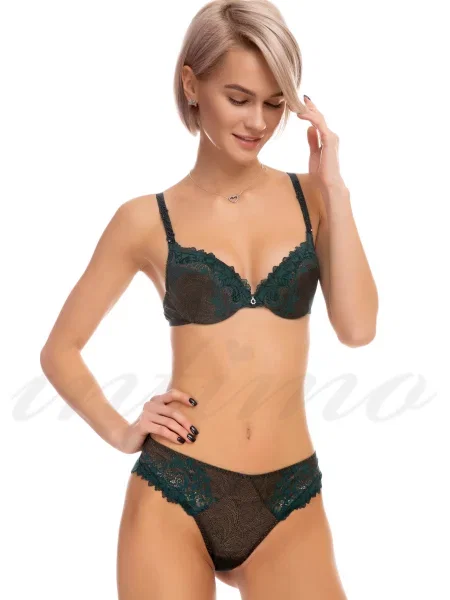 Комплект белья: бюстгальтер push-up и трусики бразилиана зелені