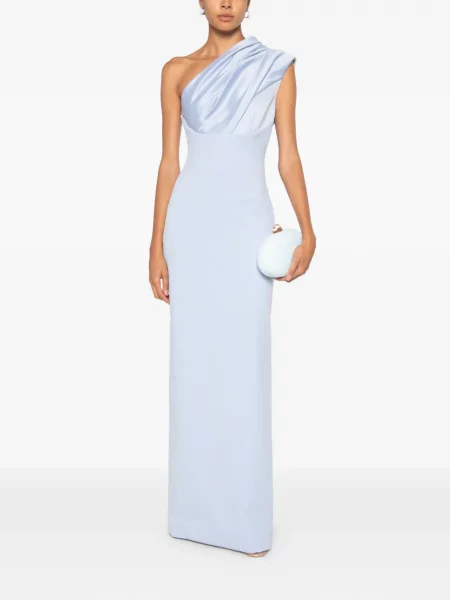 Rochie maxi Solace London drapată cu un umăr gol albastru