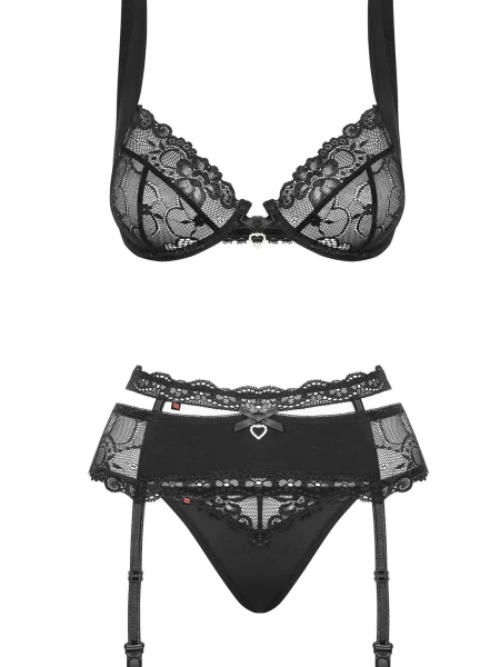 Комплект: бюстгальтер с мягкой чашкой и трусики стринг Комплект_Obsessive_Heartina_set чорні