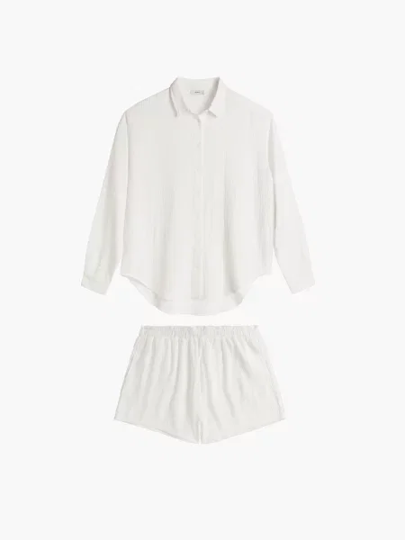 Pijamale Atlantic din muselină alb