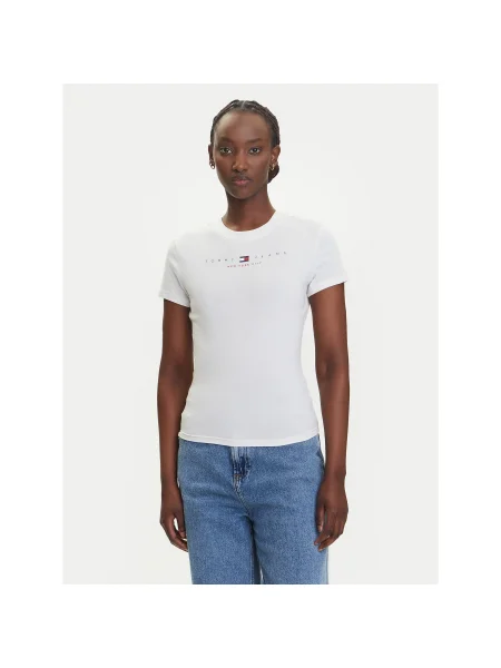 Tommy Jeans Póló Linear Ekru Slim Fit