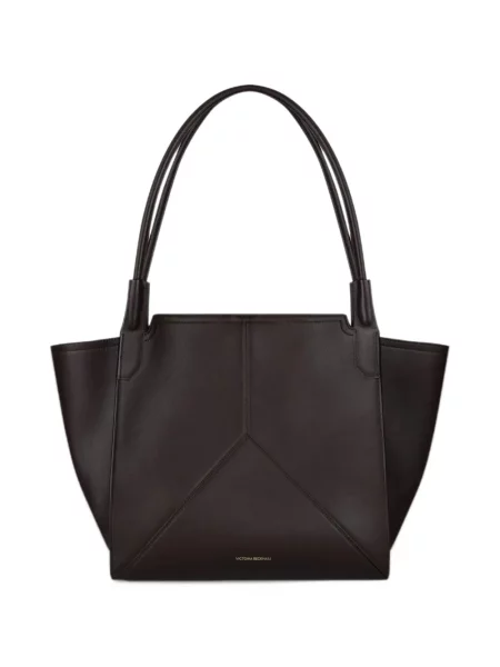 Geantă shopper Victoria Beckham din piele cu imprimeu geometric maro