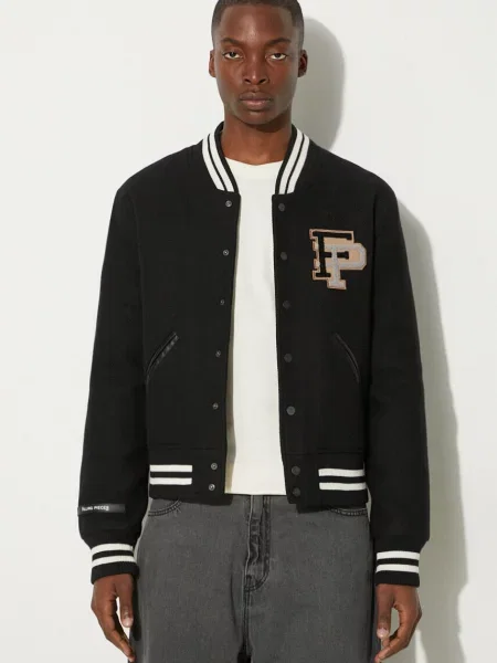 Filling Pieces kurtka bomber wełniana Varsity Jacket przejściowa oversize czarny