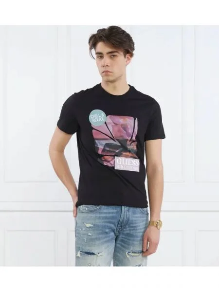 GUESS Tricou SUNSET FLOWER negru
