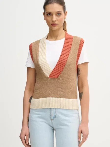 United Colors of Benetton kamizelka z dodatkiem wełny beżowy