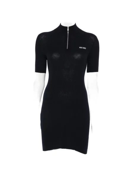 Rochie mini Miu Miu tricotate cu autograf albastru