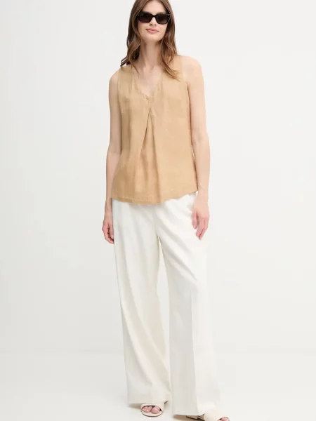 Льняна блузка United Colors of Benetton однотонна бежевий