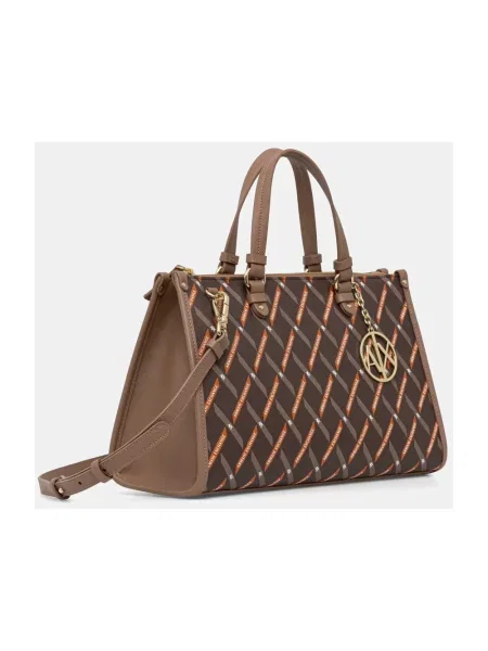 Armani Exchange torebka shopper z imitacji skóry brązowa