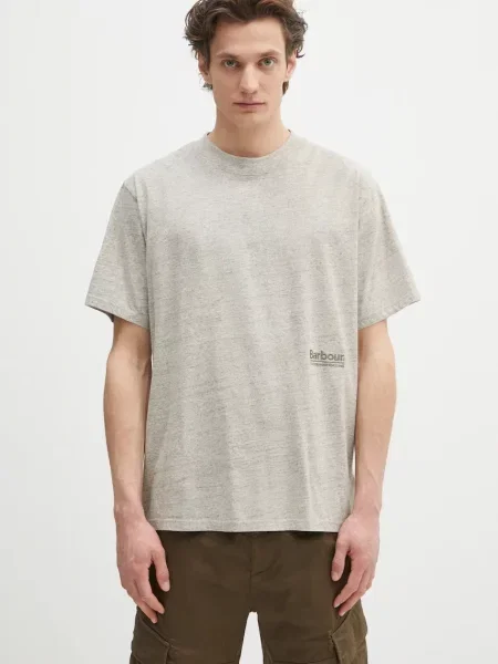 Barbour tricou Barbour Calton Linen Blend OS Fit T-Shirt cu imprimeu bej