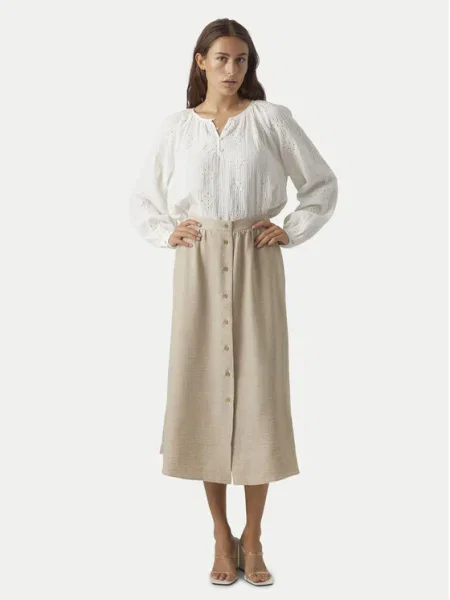 Vero Moda Midi sukňa Melaney béžová