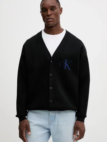 Calvin Klein Jeans kardigan z domieszką wełny czarny