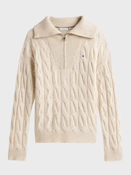 Шерстяной свитер Tommy Hilfiger без косточек бежевый