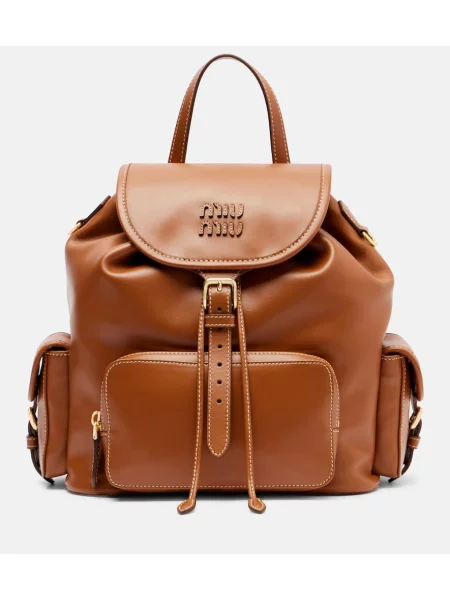 Kožni ruksak Miu Miu smeđa