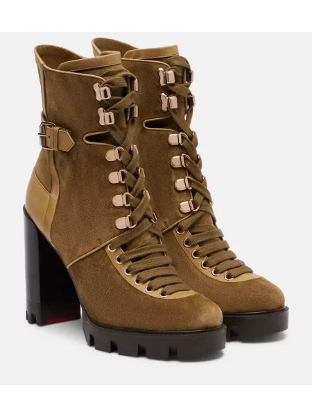Cizme scurte Christian Louboutin din piele de căprioară maro
