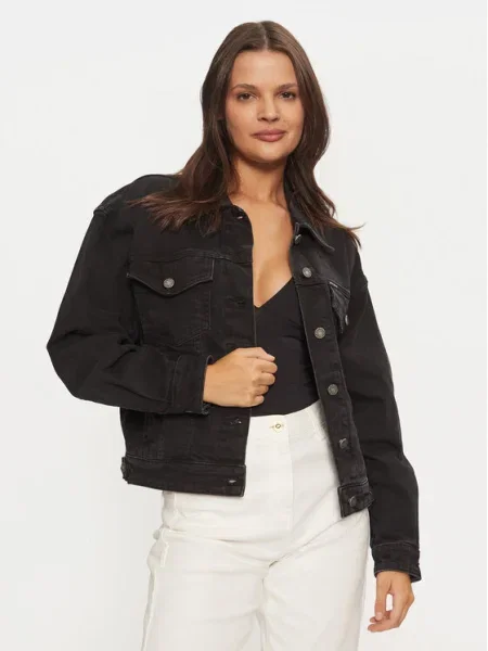 Guess Jeans Geacă de blugi Relaxed Fit negru