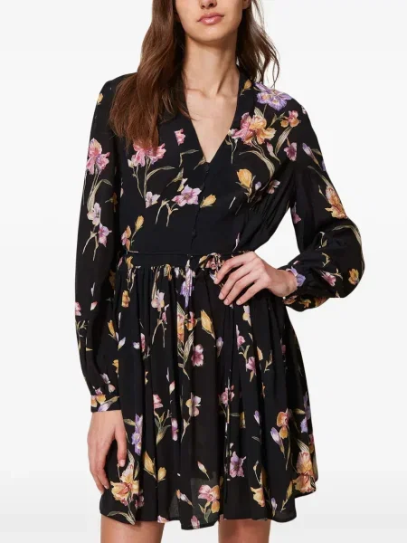 Rochie mini Twinset cu model floral cu imagine de costum negru