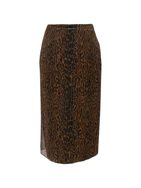 Fustă midi Carolina Herrera de mătase cu imagine cu model leopard maro