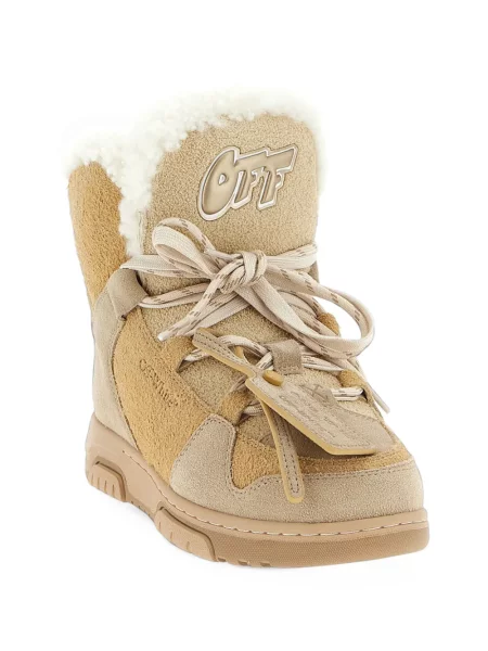 Cizme scurte Off-white din piele de oaie alb