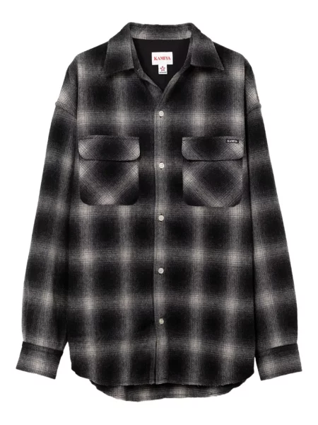 Vlněná kostkovaná košile Kamiya černá