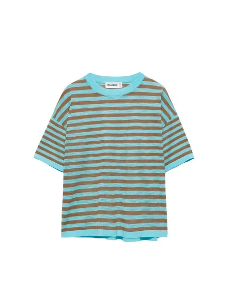 Pull&Bear Tricou aqua / maro albastru
